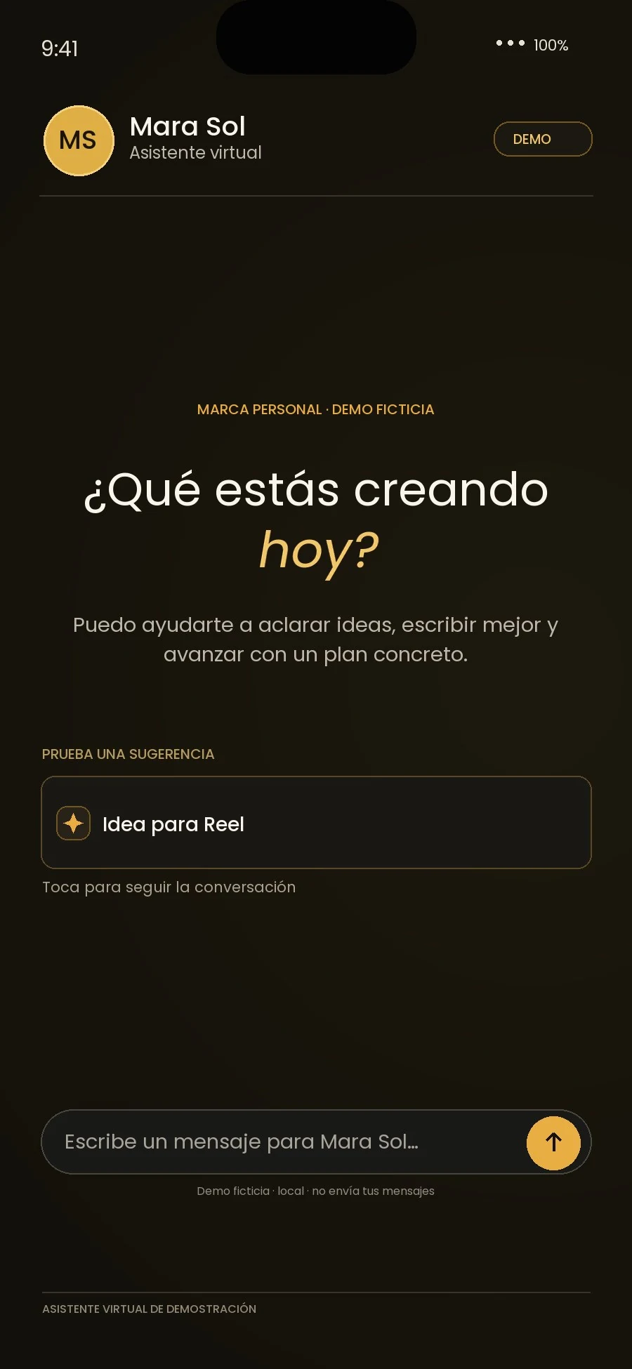 Vista de una demo ficticia para creadores